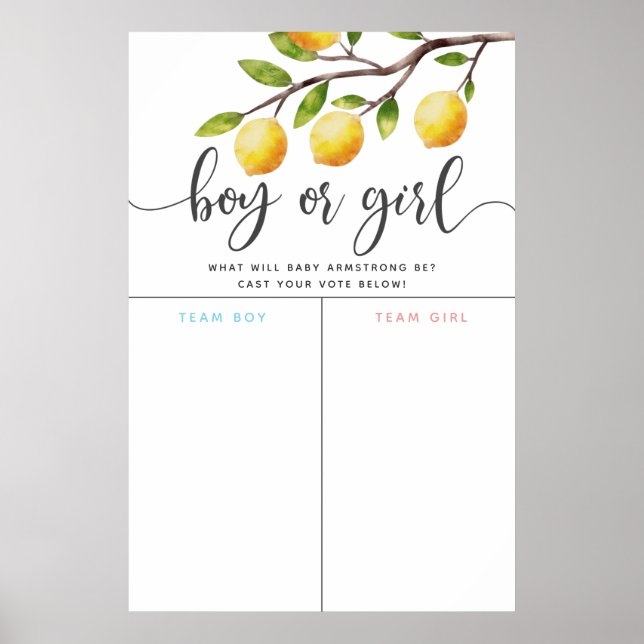 Lemon Theme Gender Reveal Voting Sign (Front)