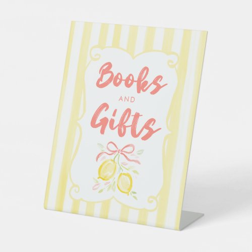 Lemon Theme Girl Baby Shower Books & Gifts Pedestal Sign