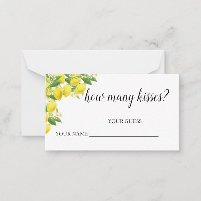 Lemon Theme Guess How Many Kisses Note Card (Front)