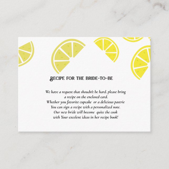 Lemon theme request recipe for the bride enclosure card (Front)