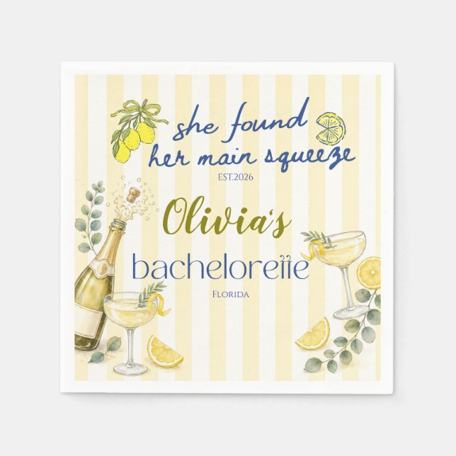 lemon theme she found her main squeeze custom napkins (Front)