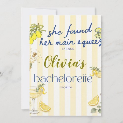 lemon theme she found her main squeeze yellow  invitation