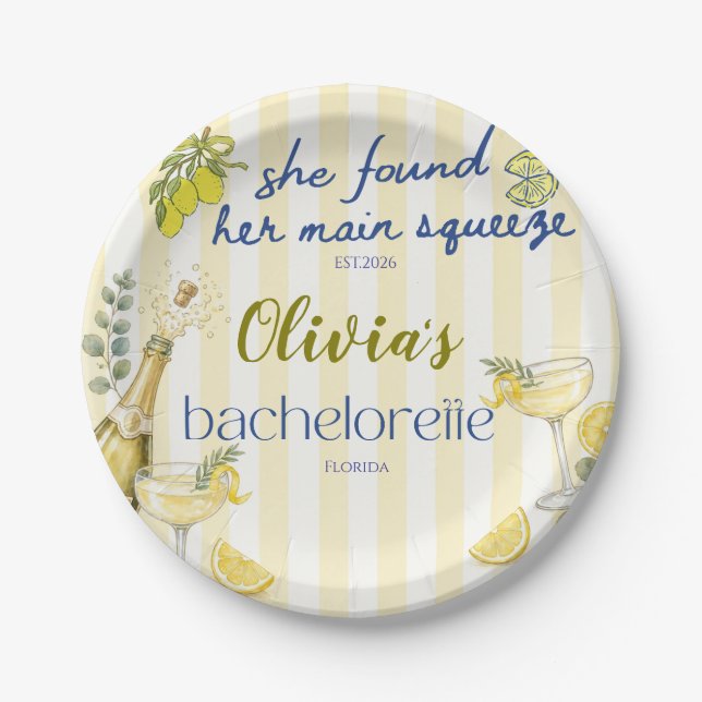 lemon theme she found her main squeeze yellow  paper plates (Front)