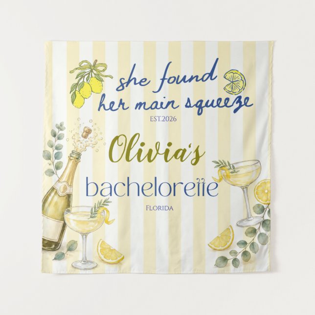 lemon theme she found her main squeeze yellow  tapestry (Front)