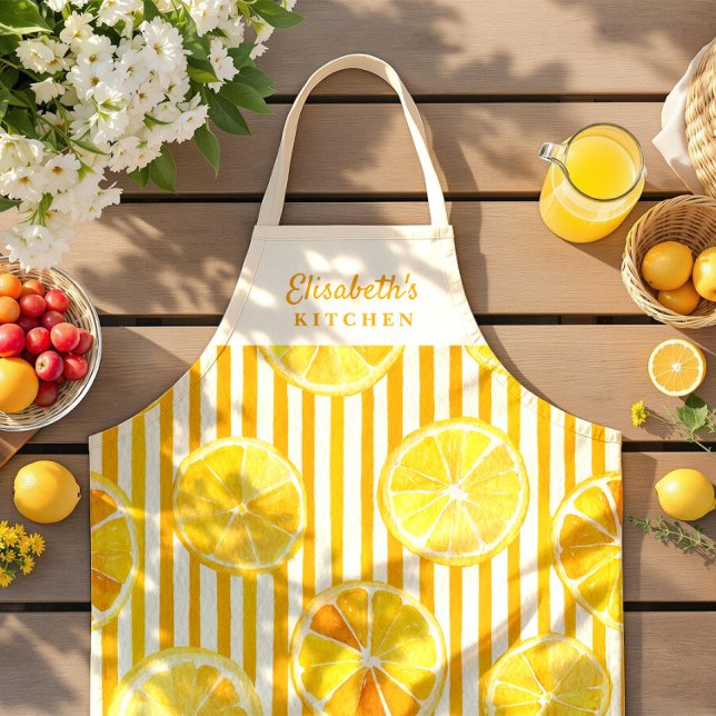 Lemon Theme Stripes Name Apron (Creator Uploaded)