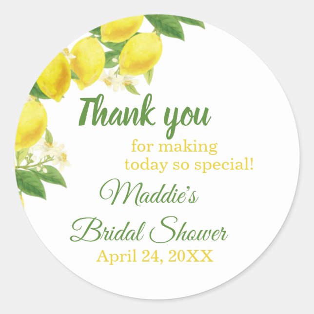 Lemon Theme Thank You Shower Sticker (Front)
