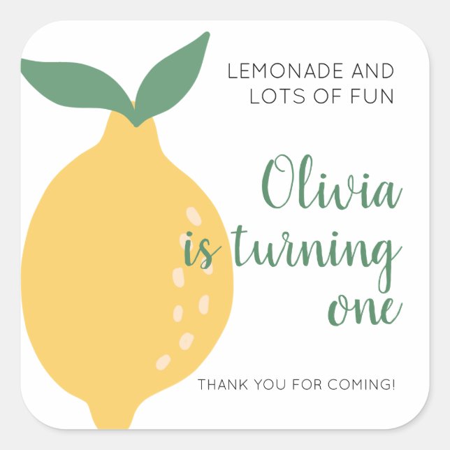 Lemon Theme Turning One 1st Birthday Square Sticker (Front)