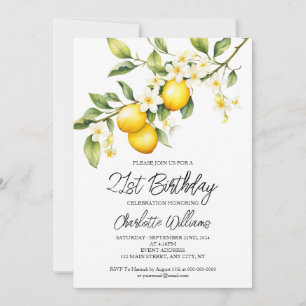 Lemon Theme Watercolor 21st Birthday Party Invitation