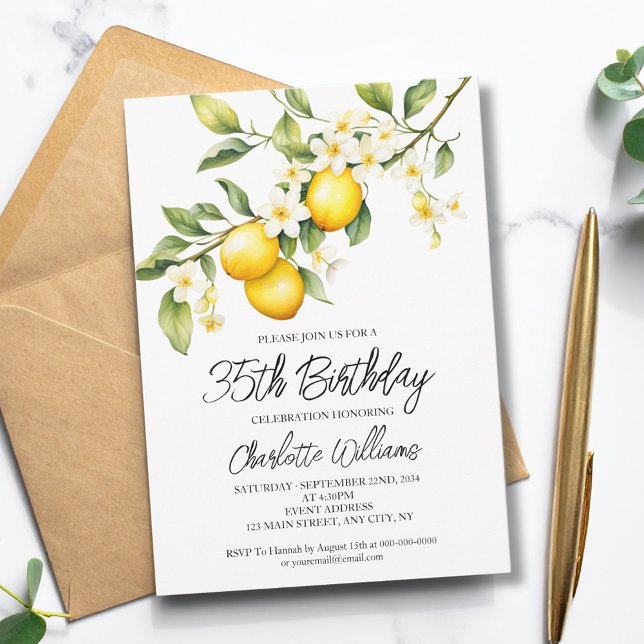 Lemon Theme Watercolor 35th Birthday Party Invitation (Lemon Theme Watercolor 35th Birthday Party Invitation
)