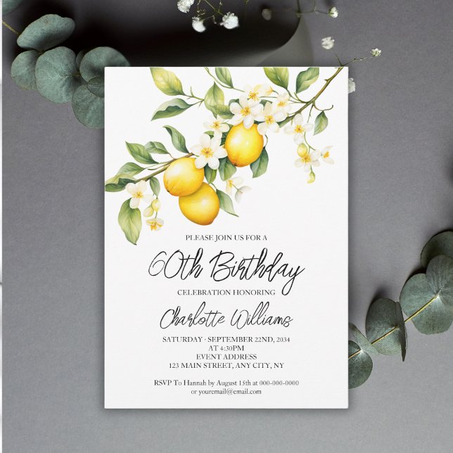 Lemon Theme Watercolor 60th Birthday Party Invitation (Lemon Theme Watercolor 60th Birthday Party Invitation
)