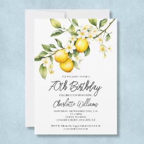 Lemon Theme Watercolor 70th Birthday Party Invitation