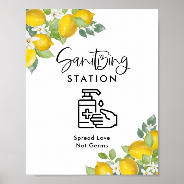 Lemon Theme Wedding Sanitizing Station Poster (Front)