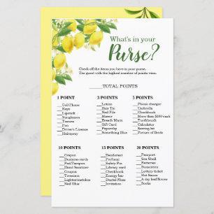 Lemon Theme What's In Your Purse Shower Game