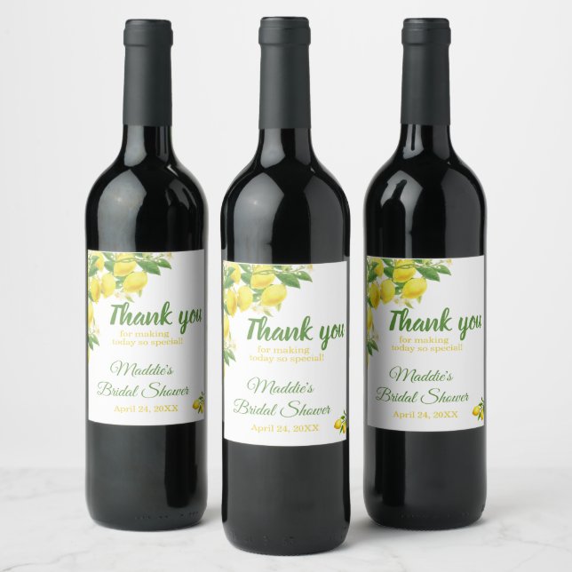 Lemon Theme Wine Thank You Stickers (Bottles)
