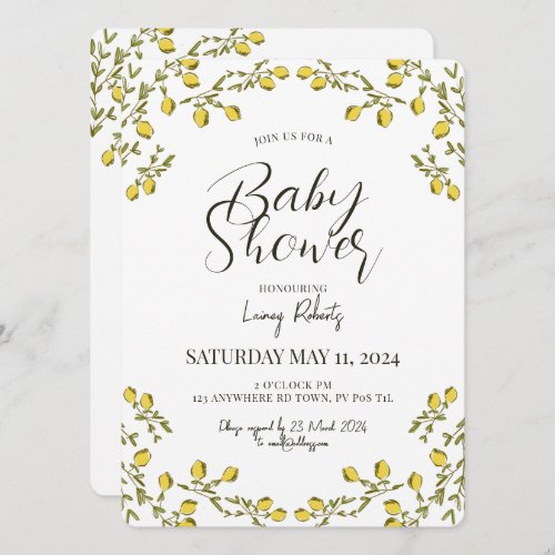 Lemon Themed Baby Shower Invitation