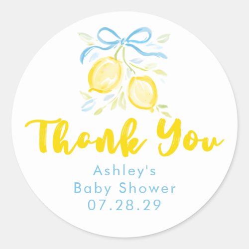 Lemon Themed Boy Baby Shower Thank You Favors Classic Round Sticker