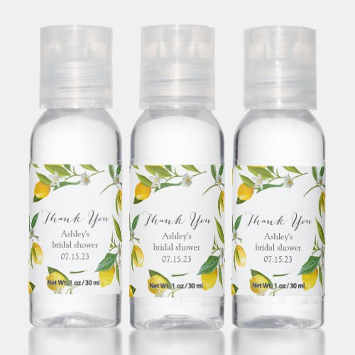 Lemon themed bridal shower favor  hand sanitizer