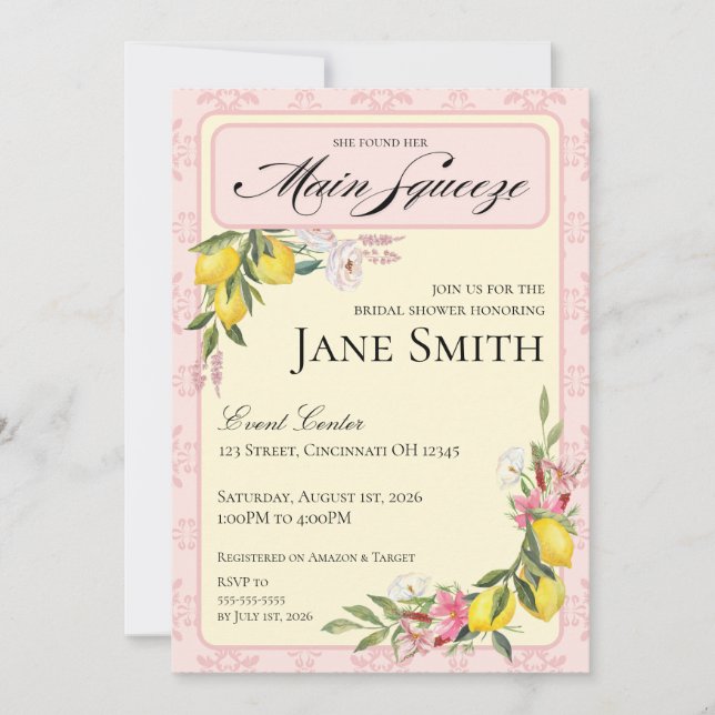 Lemon Themed Bridal Shower Invitation (Front)