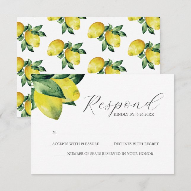 Lemon Themed Bridal Shower RSVP Card (Front/Back)