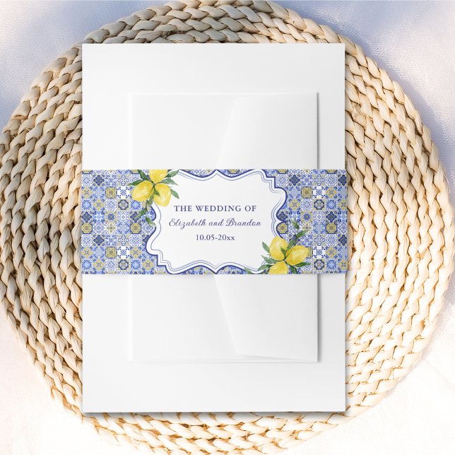 Lemon-Themed Mediterranean Tile Wedding Invitation Belly Band (Creator Uploaded)