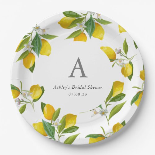 Lemon themed Monogram initial Bridal Shower Paper Plates