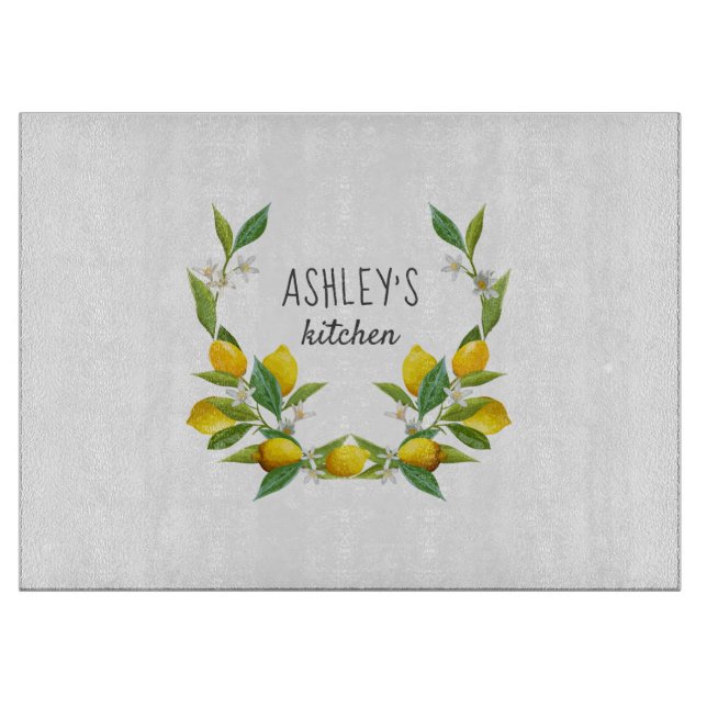 Lemon themed personalized cutting board (Front)
