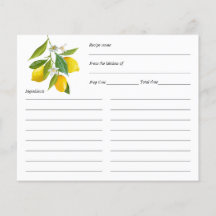 Lemon themed, recipe card personalized