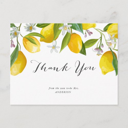 Lemon themed summer Bridal shower thank you  Postcard