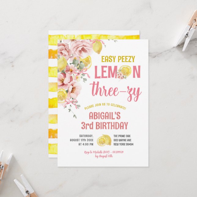 Lemon Three-zy 3rd Birthday Invitation | Zazzle