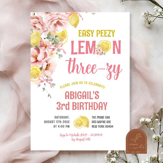 Lemon Three-zy 3rd Birthday Invitation | Zazzle