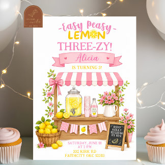 Lemon Threezy Pink Girl Birthday Invitation