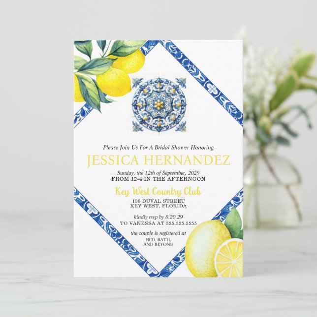 Lemon Tile Bridal Shower  Invitation (Standing Front)