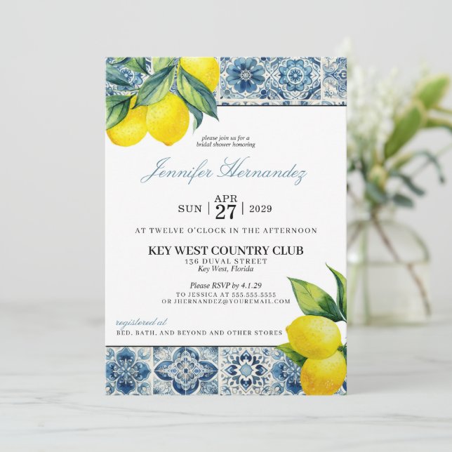 Lemon Tile Bridal Shower  Invitation (Standing Front)