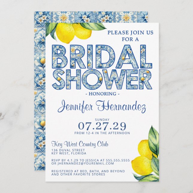 Lemon Tile Bridal Shower  Invitation (Front/Back)