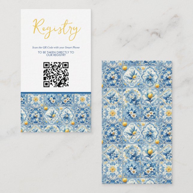 Lemon Tile Bridal Shower Registry QR Enclosure Card (Front/Back)