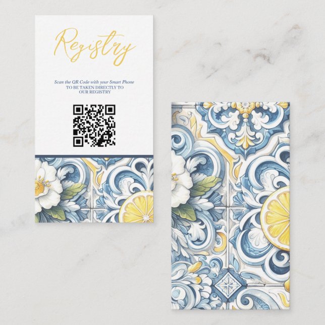 Lemon Tile Bridal Shower Registry QR Enclosure Card (Front/Back)