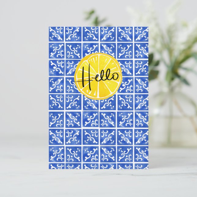 Lemon & Tile "Hello" flat greeting card (Standing Front)