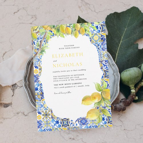 Lemon Tiles  Mediterranean Summer Wedding Invitation