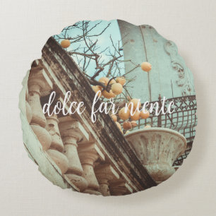 Lemon Tree and Old buildings Round Pillow