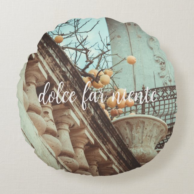 Lemon Tree and Old buildings Round Pillow (Front)