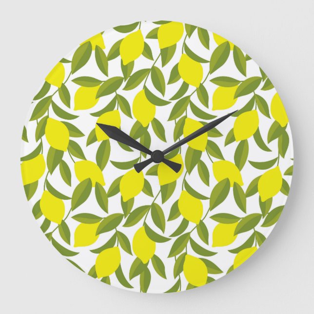 Lemon Tree Art: Yellow Citrus Seamless Pattern Large Clock (Front)