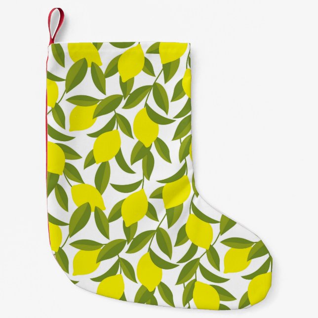 Lemon Tree Art: Yellow Citrus Seamless Pattern Small Christmas Stocking (Front)