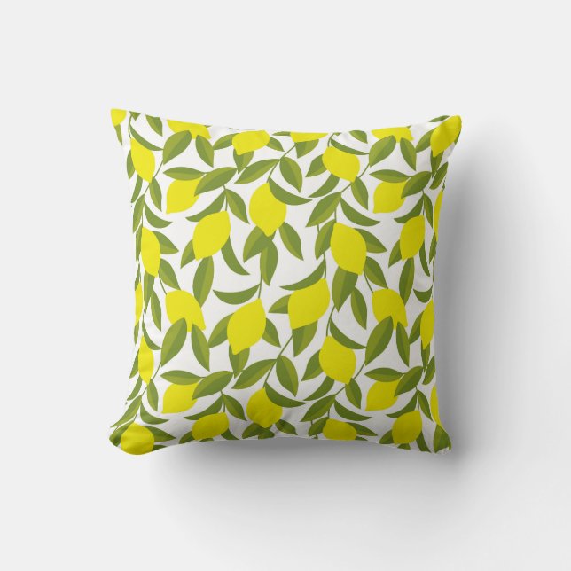 Lemon Tree Art: Yellow Citrus Seamless Pattern Throw Pillow (Front)