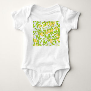 Lemon Tree Branch: Striped Seamless Pattern Baby Bodysuit