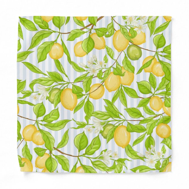 Lemon Tree Branch: Striped Seamless Pattern Bandana (Front)