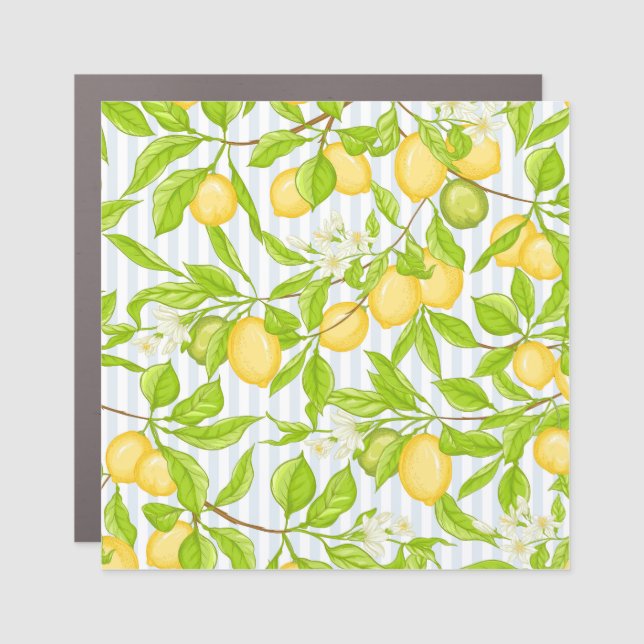 Lemon Tree Branch: Striped Seamless Pattern Car Magnet (Front)