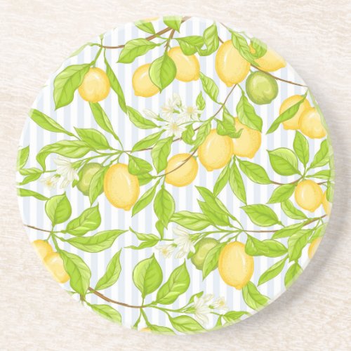 Lemon Tree Branch Striped Seamless Pattern Coaster
