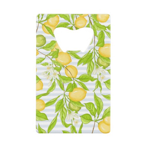 Lemon Tree Branch Striped Seamless Pattern Credit Card Bottle Opener