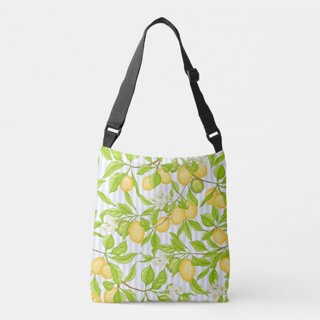 Lemon Tree Branch: Striped Seamless Pattern Crossbody Bag (Front)