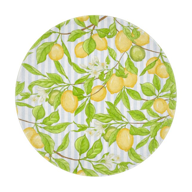 Lemon Tree Branch: Striped Seamless Pattern Cutting Board (Front)